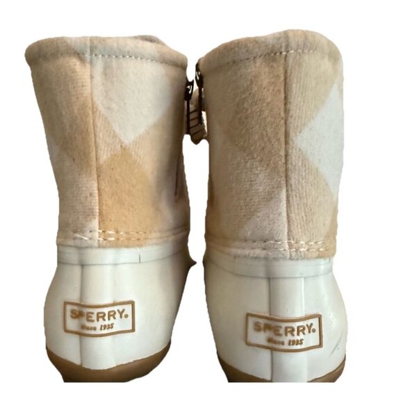 Sperry Women’s‎ Cream & Tan Saltwater Buffalo Check Duck Rain Boots Shoes Sz 7.5 - Picture 5 of 7